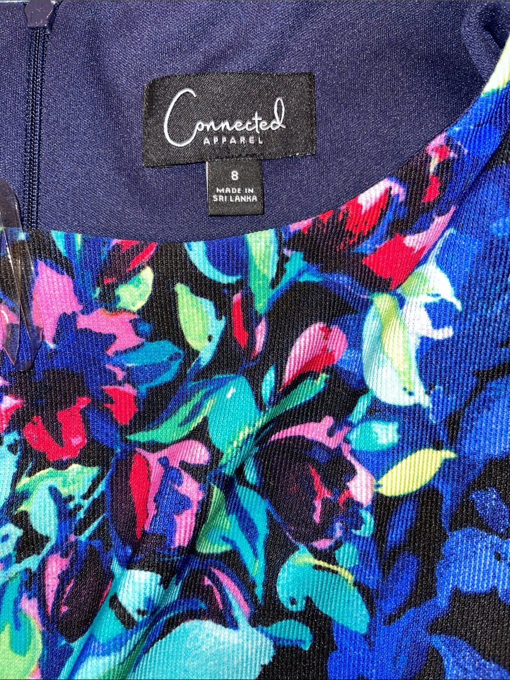 Floral Fit-and-Flare Dress in Teal and Multi-Color - Picture 2 of 4